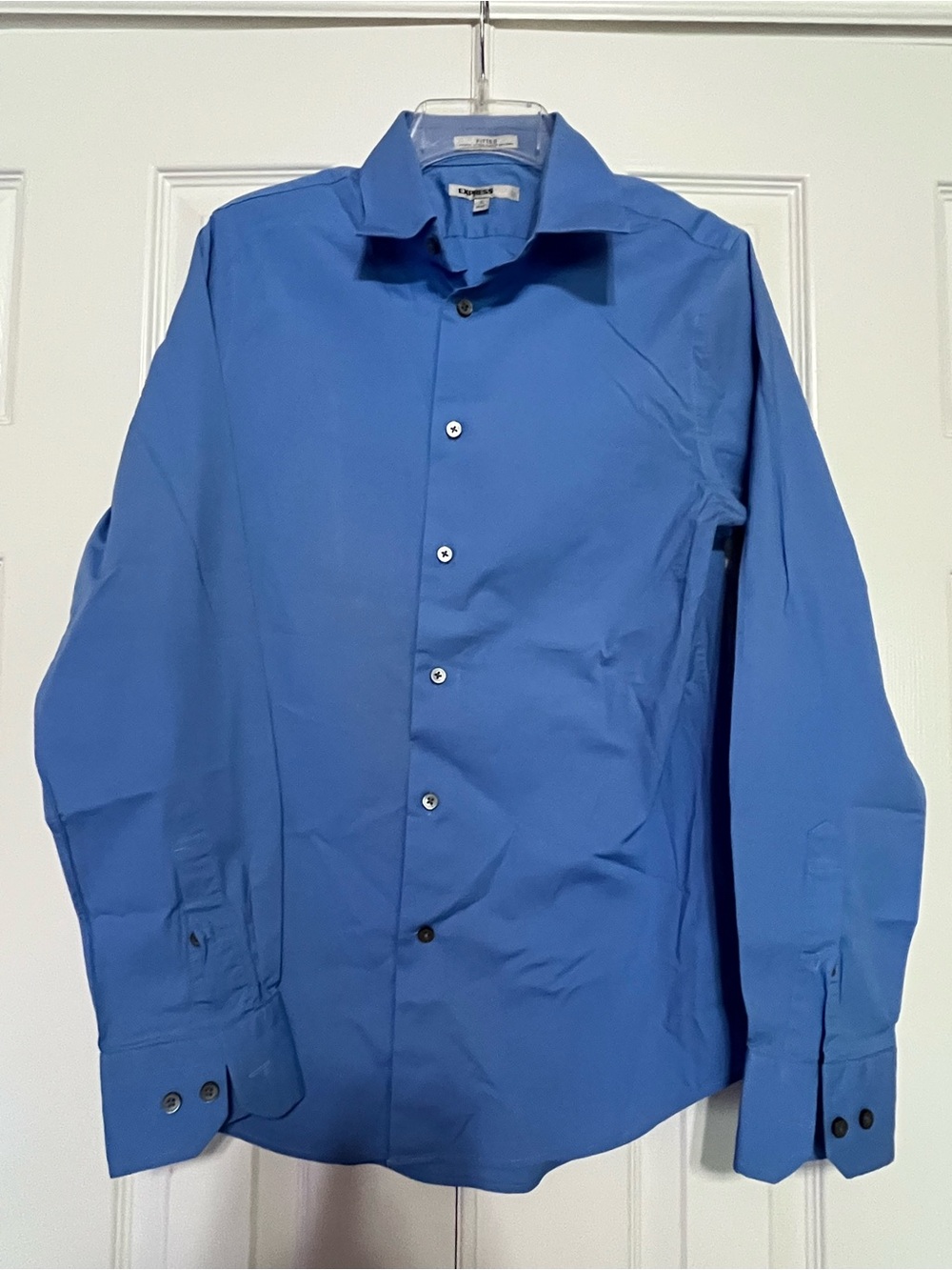 Express Men's Solid Blue Dress Shirt